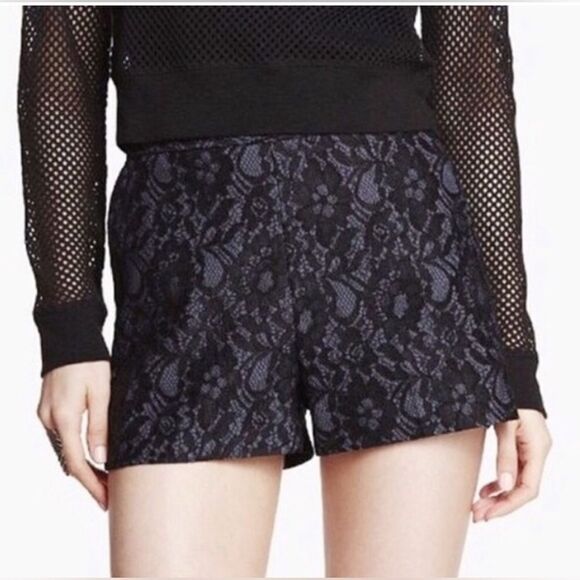 Express Denim Black Lace Overlay High Waist Shorts. 10 - Picture 1 of 1